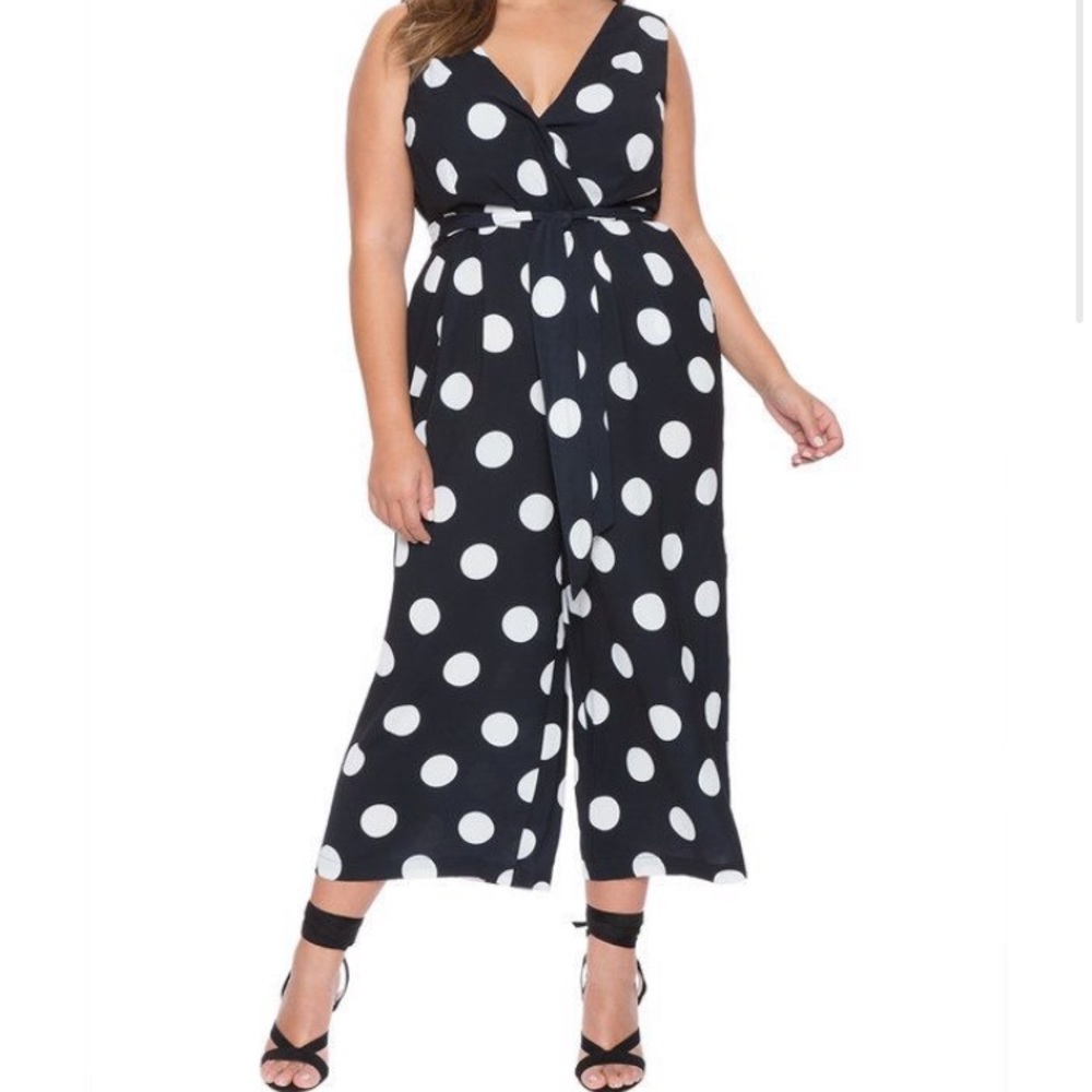 Eloquii Studio Print Polka Dot Wrap Jumpsuit